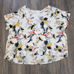 Cynthia Rowley Tropical Linen Floral Blouse Top Size 3X